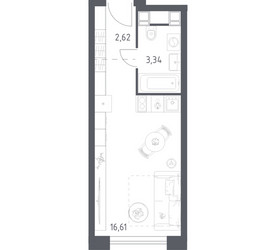Планировка студии(апартаменты) площадью 22.57 квадратных метров в ЖК “ЖК Пятницкое 58 (Перец)”