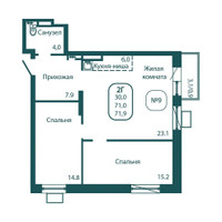 Планировка двухкомнатной(квартира) площадью 71.9 квадратных метров в “ЖК Андреевка Life (Андреевка Лайф)”