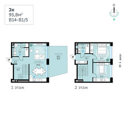 Планировка двухкомнатной(квартира) площадью 95.8 квадратных метров в ЖК “СберСити в Рублево-Архангельском”