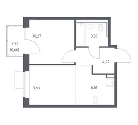 Планировка однокомнатной(квартира) площадью 35.29 квадратных метров в ЖК “ЖК Молжаниново”