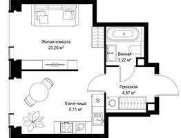 Планировка однокомнатной(квартира) площадью 47.65 квадратных метров в “Мультиквартал СИТИДЗЕН”