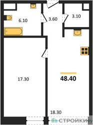 Планировка однокомнатной(квартира) площадью 48.4 квадратных метров в ЖК “ЖК Союз (СВАО)”