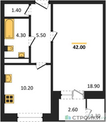 Планировка однокомнатной(квартира) площадью 41.8 квадратных метров в ЖК “ЖК Три квартала”