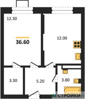 Планировка однокомнатной(квартира) площадью 36.6 квадратных метров в “ЖК Видный берег 2”