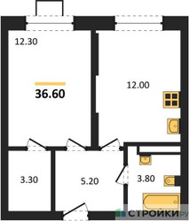 Планировка однокомнатной(квартира) площадью 36.6 квадратных метров в ЖК “ЖК Видный берег 2”