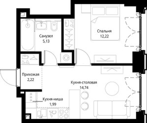 Планировка однокомнатной(квартира) площадью 36.3 квадратных метров в ЖК “ЖК Сити Бэй”