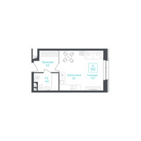 Планировка студии(апартаменты) площадью 29.2 квадратных метров в “ЖК Monodom Lake”