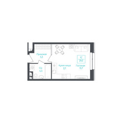 Планировка студии(апартаменты) площадью 29.2 квадратных метров в ЖК “ЖК Monodom Lake”