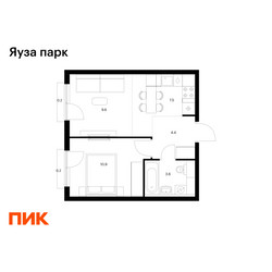 Планировка однокомнатной(квартира) площадью 36.4 квадратных метров в ЖК “ЖК Яуза Парк (Мытищи)”