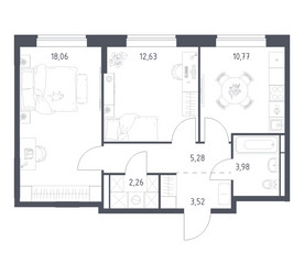 Планировка двухкомнатной(квартира) площадью 56.5 квадратных метров в ЖК “ЖК Богдановский Лес”