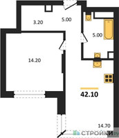 Планировка однокомнатной(квартира) площадью 42.1 квадратных метров в “Кутузов Сити”