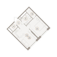 Планировка двухкомнатной(апартаменты) площадью 41.49 квадратных метров в “ЖК D'ORO MILLE (Доро Милле)”