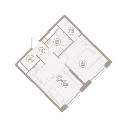 Планировка двухкомнатной(апартаменты) площадью 41.49 квадратных метров в ЖК “ЖК D'ORO MILLE (Доро Милле)”