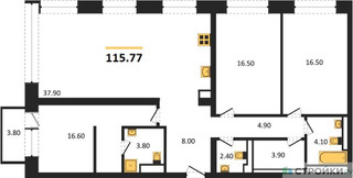 Планировка трехкомнатной(квартира) площадью 115.77 квадратных метров в “ЖК Republic (Репаблик)”