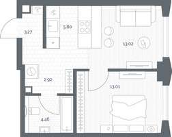 Планировка однокомнатной(квартира) площадью 42.48 квадратных метров в “ЖК TATE (Тэйт)”