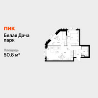 Планировка двухкомнатной(квартира) площадью 50.8 квадратных метров в “ЖК Белая Дача парк”