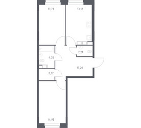Планировка двухкомнатной(квартира) площадью 63.79 квадратных метров в ЖК “ЖК ЭкоБунино (Южное Бунино)”