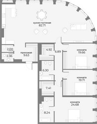 Планировка 4+ комнатной(апартаменты) площадью 198.6 квадратных метров в ЖК “ЖК Sky View (Скай Вью)”