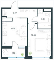 Планировка однокомнатной(квартира) площадью 32.22 квадратных метров в “ЖК Город в лесу (Микрогород В лесу)”