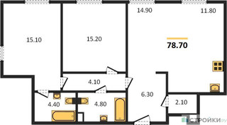 Планировка двухкомнатной(квартира) площадью 78.7 квадратных метров в “ЖК Архитектор”