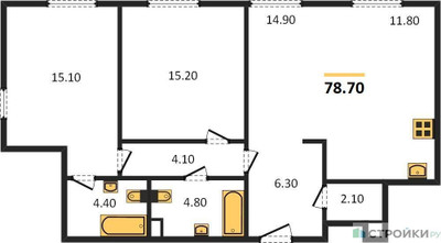 Планировка двухкомнатной(квартира) площадью 78.7 квадратных метров в ЖК “ЖК Архитектор”