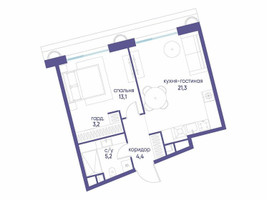 Планировка однокомнатной(квартира) площадью 47.32 квадратных метров в “ЖК Остров”