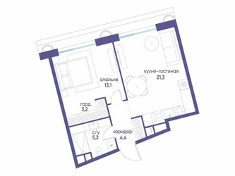 Планировка однокомнатной(квартира) площадью 47.32 квадратных метров в ЖК “ЖК Остров”