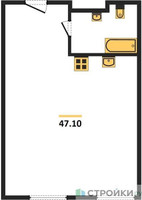 Планировка однокомнатной(апартаменты) площадью 47.1 квадратных метров в “ЖК Nametkin Tower (Наметкин Тауэр)”