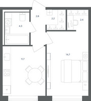 Планировка однокомнатной(квартира) площадью 38.1 квадратных метров в “ЖК Равновесие”