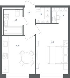 Планировка однокомнатной(квартира) площадью 38.1 квадратных метров в ЖК “ЖК Равновесие”