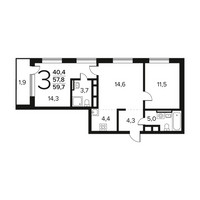 Планировка трехкомнатной(квартира) площадью 59.7 квадратных метров в “Новые Ватутинки. Заречный”