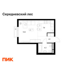 Планировка студии(квартира) площадью 29.5 квадратных метров в ЖК “ЖК Середневский лес”