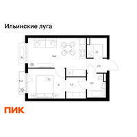 Планировка однокомнатной(квартира) площадью 37.2 квадратных метров в “ЖК Ильинские луга”