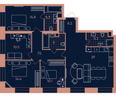 Планировка 4+ комнатной(квартира) площадью 110.1 квадратных метров в “Квартал Эра”