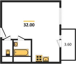 Планировка однокомнатной(квартира) площадью 32 квадратных метров в ЖК “ЖК Настроение”