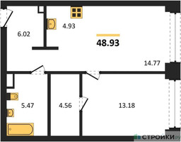 Планировка однокомнатной(квартира) площадью 48.93 квадратных метров в “ЖК NOVA (Нова)”
