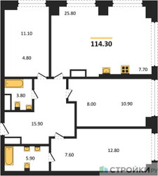 Планировка трехкомнатной(квартира) площадью 114.3 квадратных метров в ЖК “ЖК Very (Вери)”