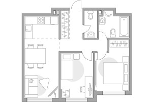 Планировка трехкомнатной(квартира) площадью 61.47 квадратных метров в “ЖК BeLuck Коломенское”