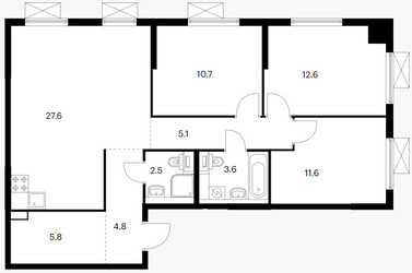 Планировка трехкомнатной(квартира) площадью 84.3 квадратных метров в ЖК “ЖК Волжский Парк”