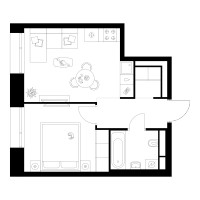 Планировка однокомнатной(квартира) площадью 34.5 квадратных метров в “ЖК Онежский вал”