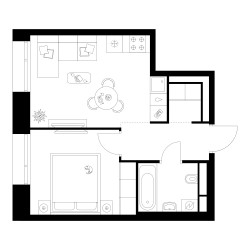 Планировка однокомнатной(квартира) площадью 34.5 квадратных метров в ЖК “ЖК Онежский вал”