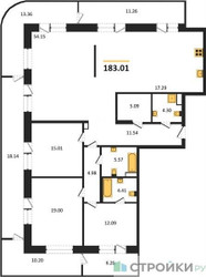 Планировка трехкомнатной(квартира) площадью 183.1 квадратных метров в ЖК “Квартал Foriver”