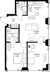 Планировка двухкомнатной(квартира) площадью 56.84 квадратных метров в ЖК “ЖК СЕТ”
