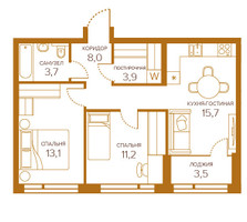 Планировка двухкомнатной(квартира) площадью 57.63 квадратных метров в “ЖК Champine (Шампайн)”