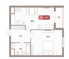 Планировка двухкомнатной(квартира) площадью 48 квадратных метров в “ЖК Проспект 39”