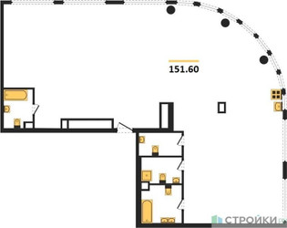 Планировка 4+ комнатной(квартира) площадью 151.6 квадратных метров в ЖК “ЖК River Park Кутузовский (Ривер Парк Тауэрс)”