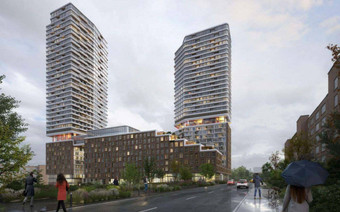 Вид на ЖК “Новые Академики” с улицы