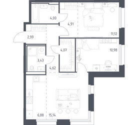Планировка двухкомнатной(квартира) площадью 68.14 квадратных метров в ЖК “ЖК Заречье Парк”