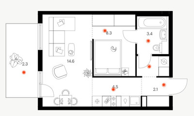 Планировка однокомнатной(квартира) площадью 37.5 квадратных метров в ЖК “ЖК Плеханова 11”