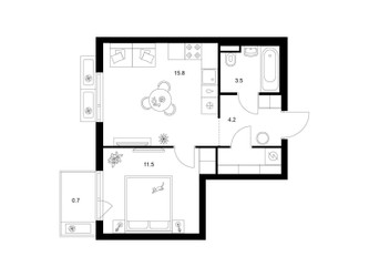 Планировка однокомнатной(квартира) площадью 37.9 квадратных метров в ЖК “ЖК Саларьево парк”